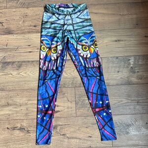 BlackMilk Stained glass Owl Panel Leggings with Yellow & Pink Accents